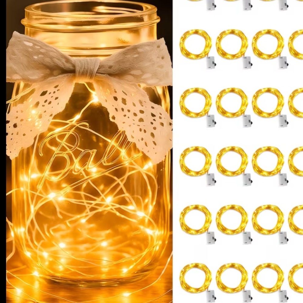 Mason Jar Fairy Lights with Lace Bow - Warm White Lighting